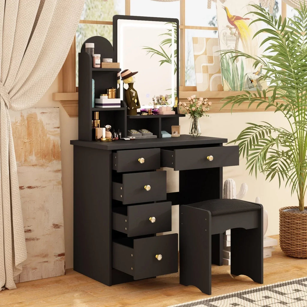 Coiffeuse avec miroir, éclairage LED et tabouret