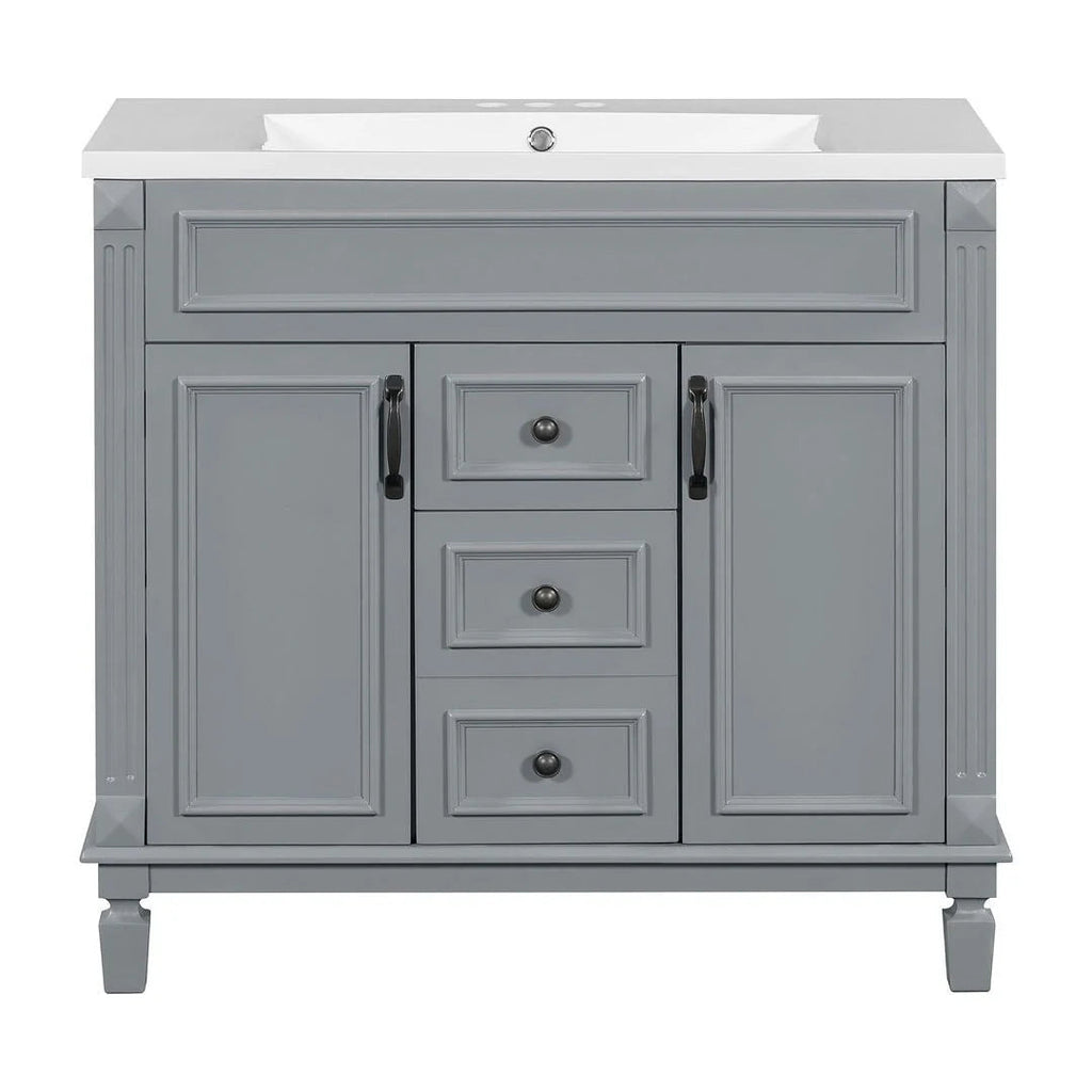 Meuble-lavabo de salle de bain moderne de 91 cm avec lavabo et armoire de toilette, 2 portes et 2 tiroirs