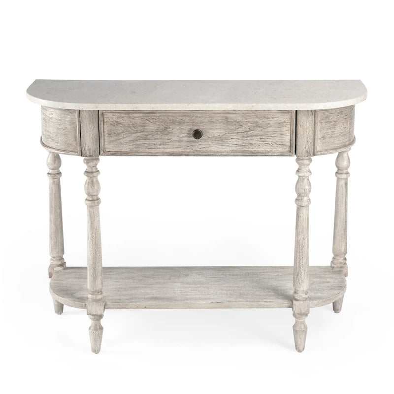 Table console avec plateau en marbre â€?Marron clair / gris / noir délavé, demi-lune, montage par une personne