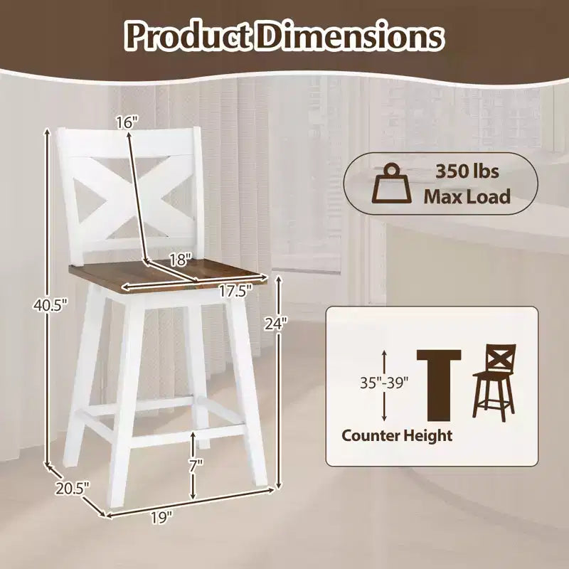 Lot de 4 tabourets de bar pivotants Costway 61 cm avec dossier et grand repose-pieds pour îlot de cuisine