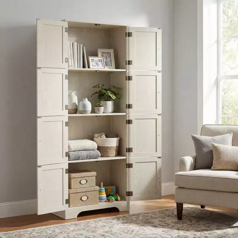 72,4 Armoire de rangement haute blanche sur pied �C 8 portes & 4 étagères