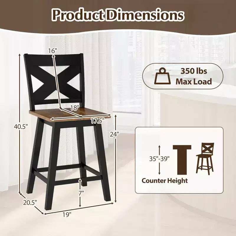 Lot de 4 tabourets de bar pivotants Costway 61 cm avec dossier et grand repose-pieds pour îlot de cuisine