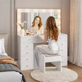 Coiffeuse avec prise de courant et miroir éclairé à 12 LED - 11 tiroirs 45 Coiffeuse de maquillage avec plateau en verre et 3 modes d'éclairage