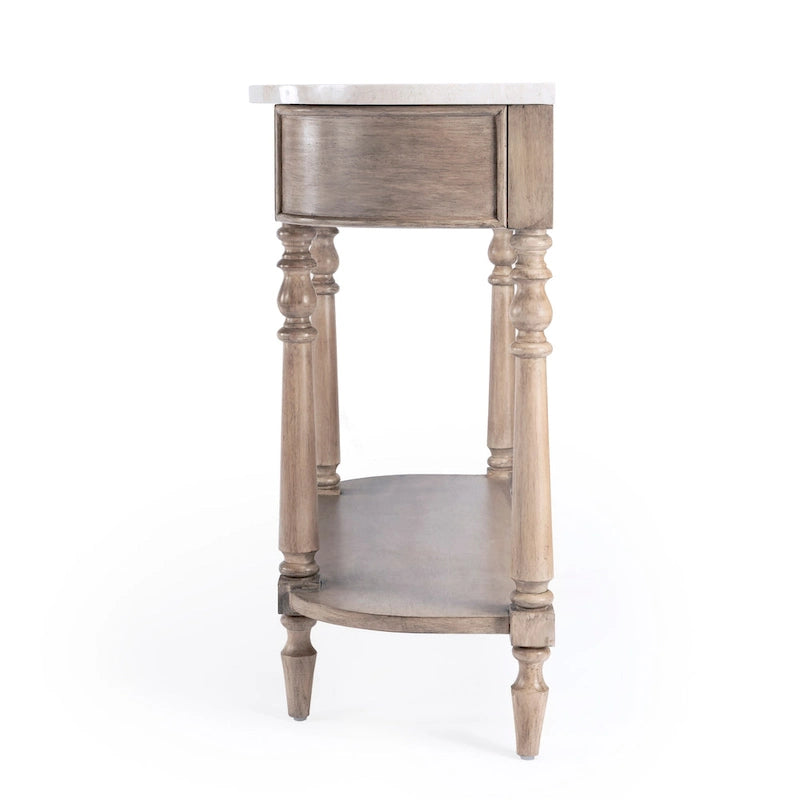 Table console avec plateau en marbre â€?Marron clair / gris / noir délavé, demi-lune, montage par une personne