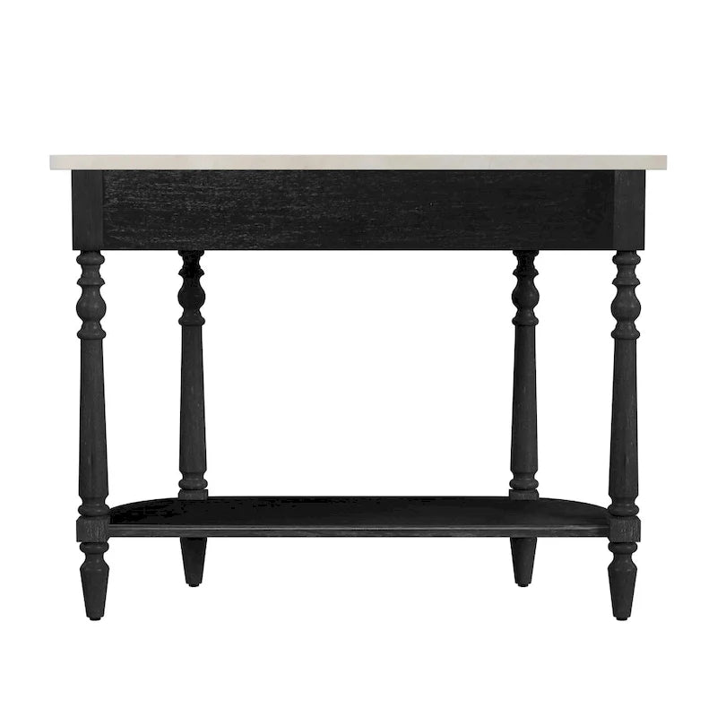Table console avec plateau en marbre â€?Marron clair / gris / noir délavé, demi-lune, montage par une personne