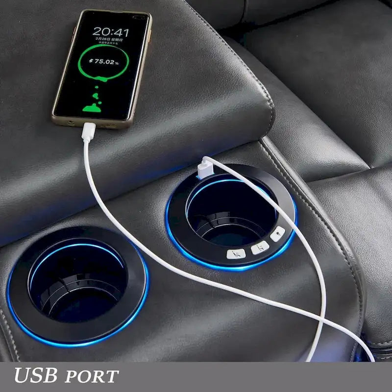 Canapé d'angle inclinable électrique avec lumières LED, fauteuil inclinable en similicuir, porte-gobelets en forme de L, port USB pour salon noir