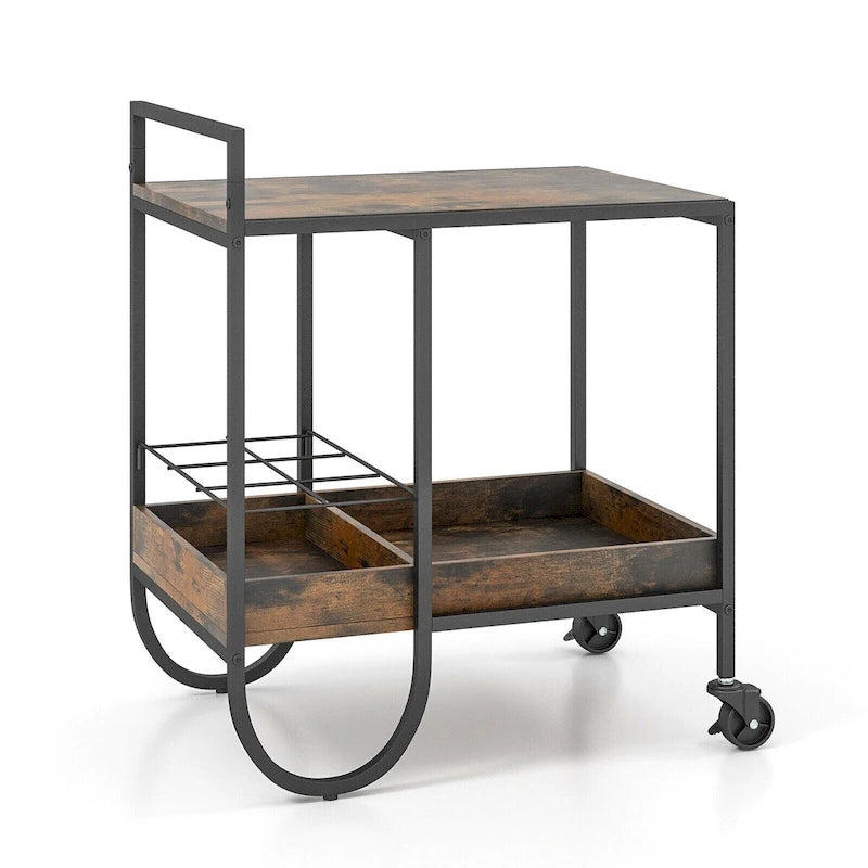 Desserte roulante de cuisine avec porte-bouteilles amovible en métal – Marron – 61 x 43 x 74 cm (L x l x H)