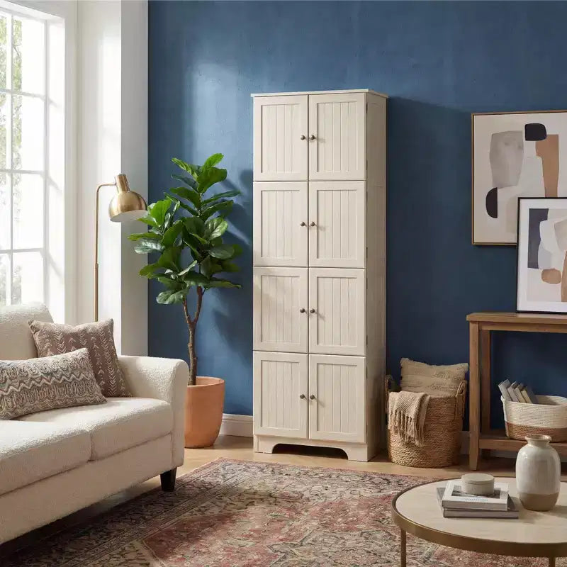 72,4 Armoire de rangement haute blanche sur pied �C 8 portes & 4 étagères