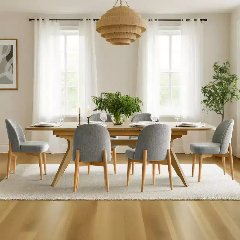 Ensemble de salle à manger 7 pièces, table à tréteaux extensible de 198-244 cm avec chaises rembourrées et pieds en bois massif - Panipeachy